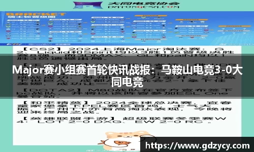 Major赛小组赛首轮快讯战报：马鞍山电竞3-0大同电竞